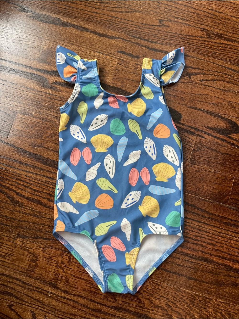 Kids One-Piece Swimsuit with Colorful Shell Print - Blue Size 3/4